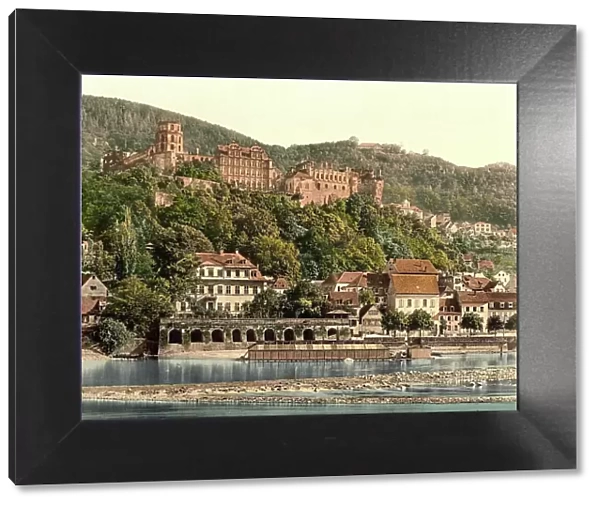 View of Heidelberg from Hirschgasse, Baden-Wuerttemberg, Germany, Historic, Photochrome print from the 1890s
