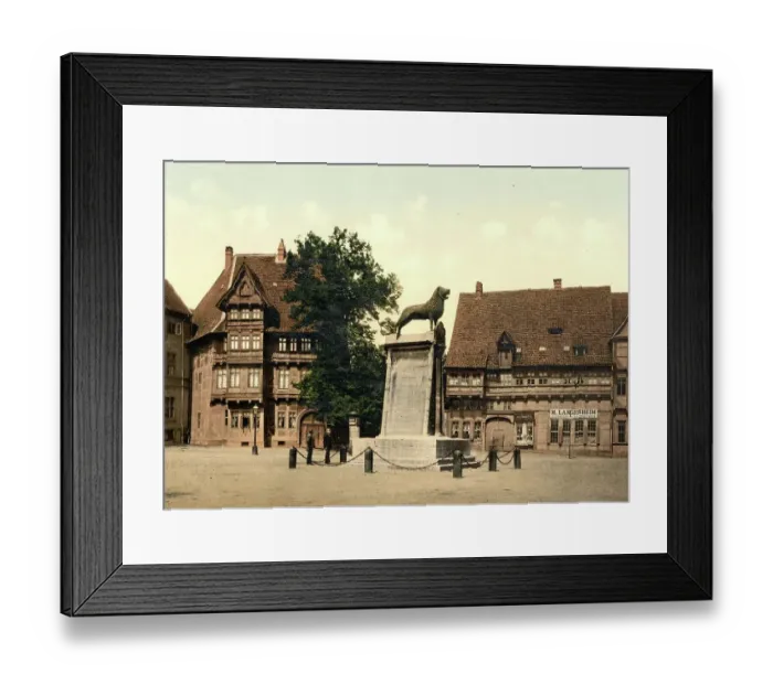 Framed Print : Lion Monument in Braunschweig, Lower Saxony, Germany, Historic, digitally restored reproduction of a photochromic print from the 1890s Framed Print : Lion Monument in Braunschweig, Lower Saxony, Germany, Historic, digitally restored reproduction of a photochromic print from the 1890s