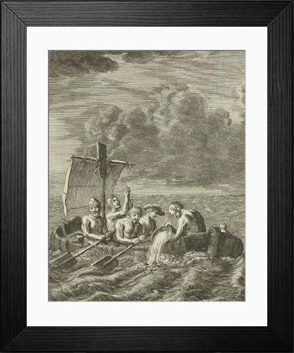 Framed Print : Five Christian Slaves Fleeing Algiers by Rowboat, 1684, Algeria, Historical, digitally restored reproduction from a 19th century original
