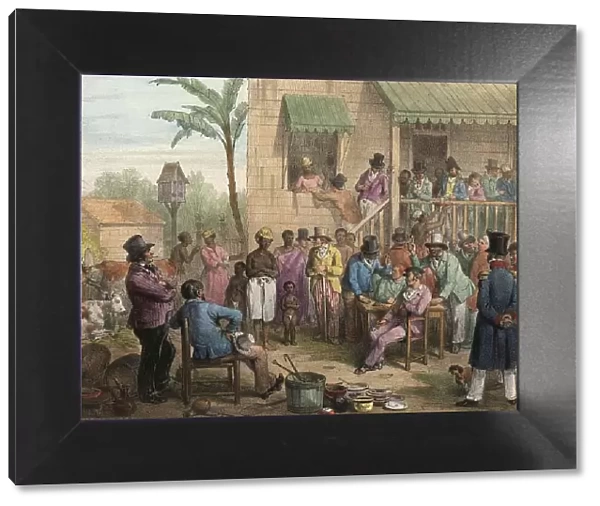 Sale of a black slave and her child, 1839, Suriname, Historical, digitally restored reproduction from a 19th century original