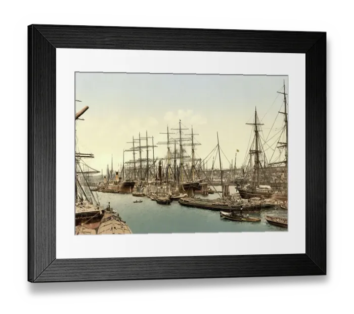 Framed Print : Dock and ships in the harbour, Hamburg, Germany, Historic, digitally restored reproduction of a photochrome print from the 1890s Framed Print : Dock and ships in the harbour, Hamburg, Germany, Historic, digitally restored reproduction of a photochrome print from the 1890s