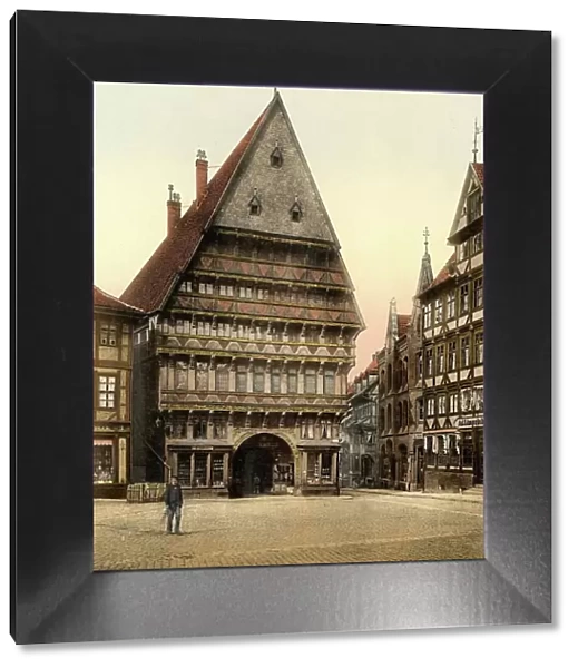 The Knochenhaueramtshaus in Hildesheim, Lower Saxony, Germany, Historic, digitally restored reproduction of a photochrome print from the 1890s