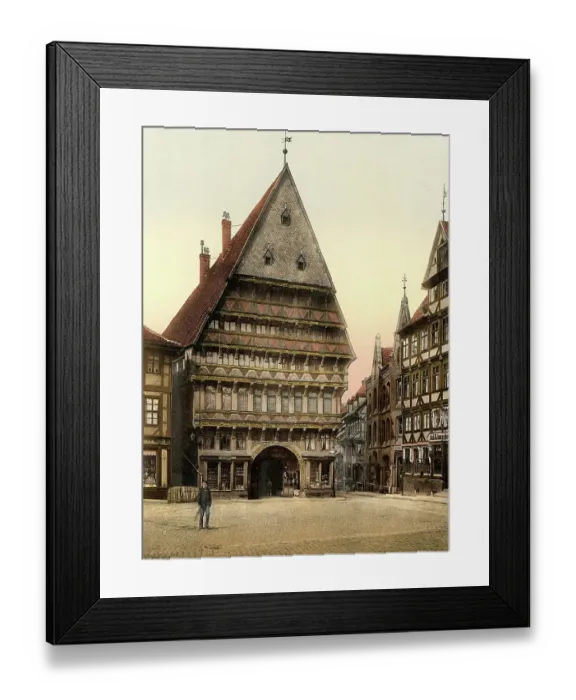 Framed Print : The Knochenhaueramtshaus in Hildesheim, Lower Saxony, Germany, Historic, digitally restored reproduction of a photochrome print from the 1890s Framed Print : The Knochenhaueramtshaus in Hildesheim, Lower Saxony, Germany, Historic, digitally restored reproduction of a photochrome print from the 1890s