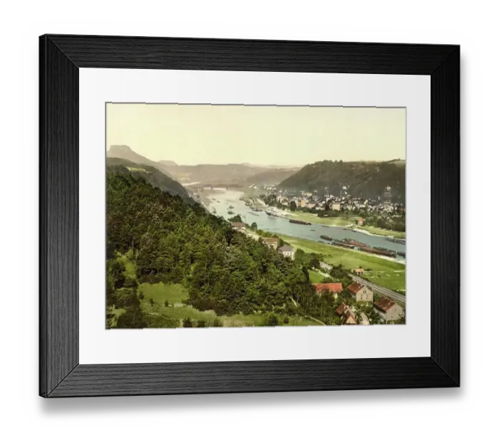 Framed Print : Bad Schandau an der Elbe, Saxony, Germany, Historic, digitally restored reproduction of a photochromic print from the 1890s Framed Print : Bad Schandau an der Elbe, Saxony, Germany, Historic, digitally restored reproduction of a photochromic print from the 1890s