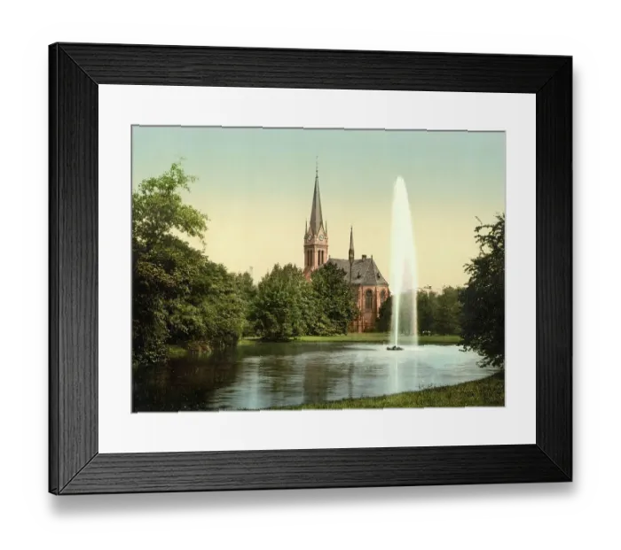 Framed Print : Johannapark with pond and Luther church, Leipzig, Saxony, Germany, Historic, digitally restored reproduction of a photochrome print from the 1890s Framed Print : Johannapark with pond and Luther church, Leipzig, Saxony, Germany, Historic, digitally restored reproduction of a photochrome print from the 1890s