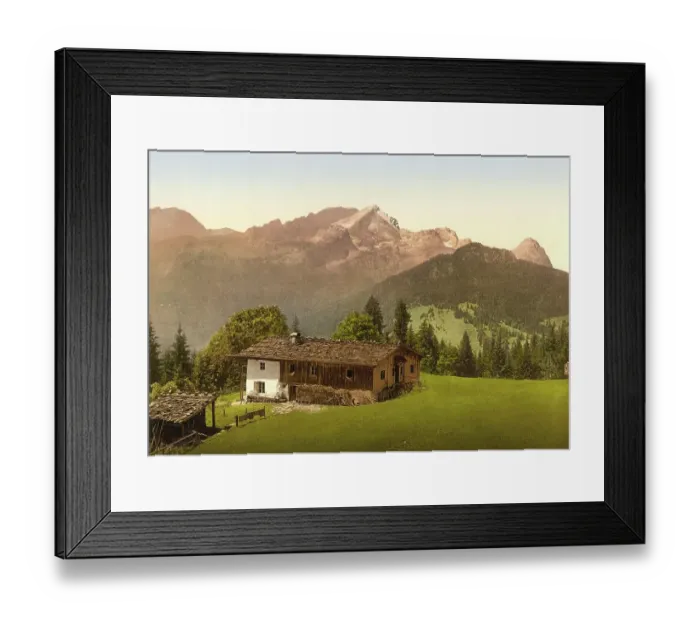 Framed Print : The Eckbauer Alp near Garmisch-Partenkirchen, Bavaria, Germany, Historic, digitally restored reproduction of a photochrome print from the 1890s