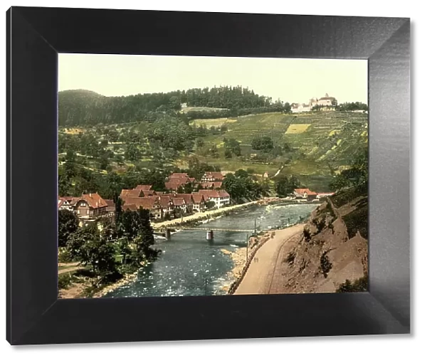 Eberstein Castle near Baden-Baden, Baden-Wuerttemberg, Germany, Historic, digitally restored reproduction of a photochromic print from the 1890s