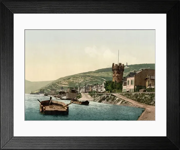 Framed Print : Adlerturm and Niederwald near Ruedesheim am Rhein, Hesse, Germany, Historic, digitally restored reproduction of a photochrome print from the 1890s Framed Print : Adlerturm and Niederwald near Ruedesheim am Rhein, Hesse, Germany, Historic, digitally restored reproduction of a photochrome print from the 1890s