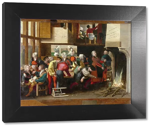 Scene in a brothel in Flanders around 1530, Belgium, Historic, digitally restored reproduction from an 18th or 19th century original