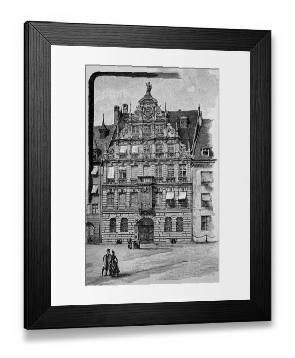 Framed Print : Facade of the historic Pellerhaus in Nuremberg, Bavaria, Germany, 1891, destroyed in World War 2, Historic, digitally restored reproduction of an 18th century original, exact original date unknown