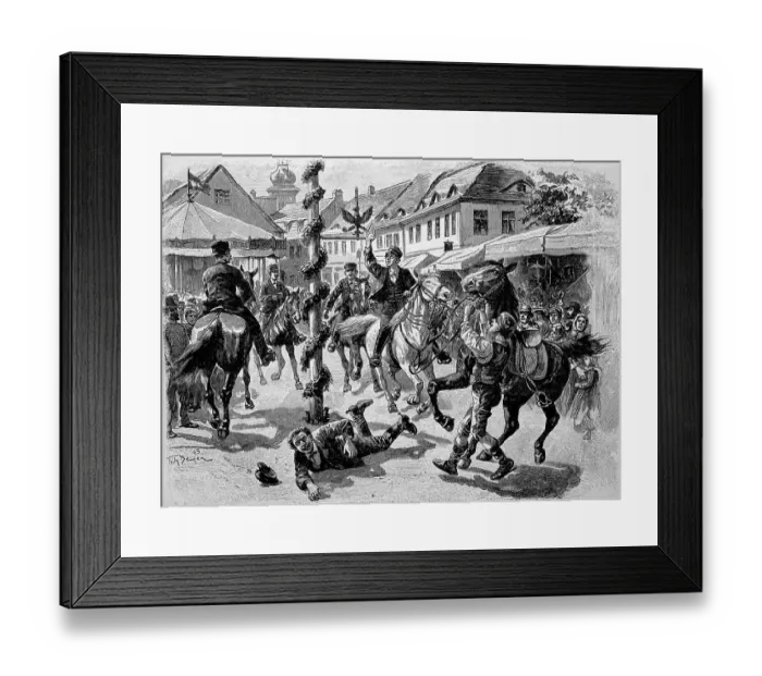 Framed Print : Rooster Riding in the Mark, Harvest Festival in the Villages of East Havel Land, Germany, 1889, Historic, digitally restored reproduction of an 18th century original, exact original date unknown Framed Print : Rooster Riding in the Mark, Harvest Festival in the Villages of East Havel Land, Germany, 1889, Historic, digitally restored reproduction of an 18th century original, exact original date unknown