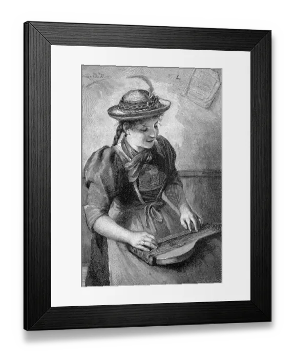 Framed Print : Woman in alpine traditional costume playing zither, Austria, Historic, digitally restored reproduction of an 18th century original, exact original date unknown Framed Print : Woman in alpine traditional costume playing zither, Austria, Historic, digitally restored reproduction of an 18th century original, exact original date unknown
