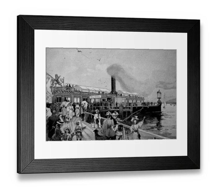 Framed Print : In the summer resort at Lake Starnberg with the steamer on an excursion, Bavaria, Germany, Historic, digitally restored reproduction of an 18th century original, exact original date not known Framed Print : In the summer resort at Lake Starnberg with the steamer on an excursion, Bavaria, Germany, Historic, digitally restored reproduction of an 18th century original, exact original date not known