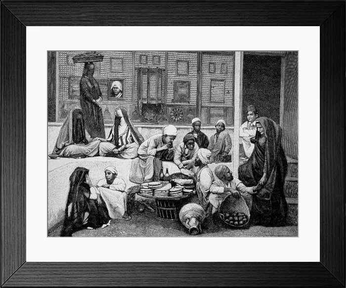 Framed Print : Bread merchant in in Jeddah, Jeddah, Jiddah, Saudi Arabia, stall selling fresh flat breads, 1899, Historic, digitally restored reproduction of an 18th century original, exact original date unknown Framed Print : Bread merchant in in Jeddah, Jeddah, Jiddah, Saudi Arabia, stall selling fresh flat breads, 1899, Historic, digitally restored reproduction of an 18th century original, exact original date unknown
