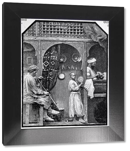 Barber shop in Jeddah, Jeddah, Jiddah, Saudi Arabia, Historic, digitally restored reproduction of an 18th century original, exact original date unknown