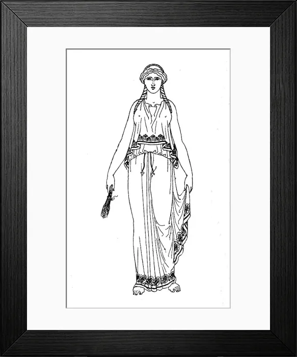 Framed Print : Greece, Priestess of Demeter, in chiton with dipolidion and colpos, after a vase painting, Fashion History, Costume History, Historical, digital reproduction of an original 19th century pattern Framed Print : Greece, Priestess of Demeter, in chiton with dipolidion and colpos, after a vase painting, Fashion History, Costume History, Historical, digital reproduction of an original 19th century pattern