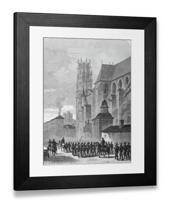 Framed Print : March of the North German Landwehr through the commune of Pont-a-Mousson on 11 September, France, in the Franco-Prussian War 1870-1871, Historical, digitally restored reproduction of a 19th century original, exact original date unknown Framed Print : March of the North German Landwehr through the commune of Pont-a-Mousson on 11 September, France, in the Franco-Prussian War 1870-1871, Historical, digitally restored reproduction of a 19th century original, exact original date unknown