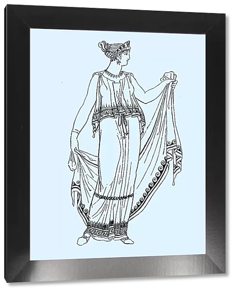 Greece, Lady dressed in a chiton, about to put on the peplos, History of fashion, Historical, digitally restored reproduction of a 19th century original, exact original date not known