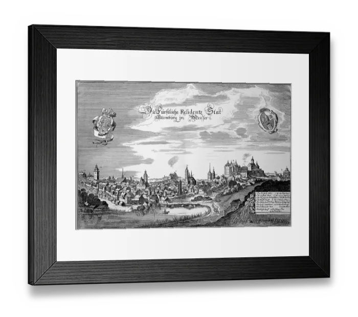 Framed Print : The Altenburg in Meissen in the Middle Ages, Saxony, Germany, Historical, digitally restored reproduction of an original from the 18th century, exact original date not known