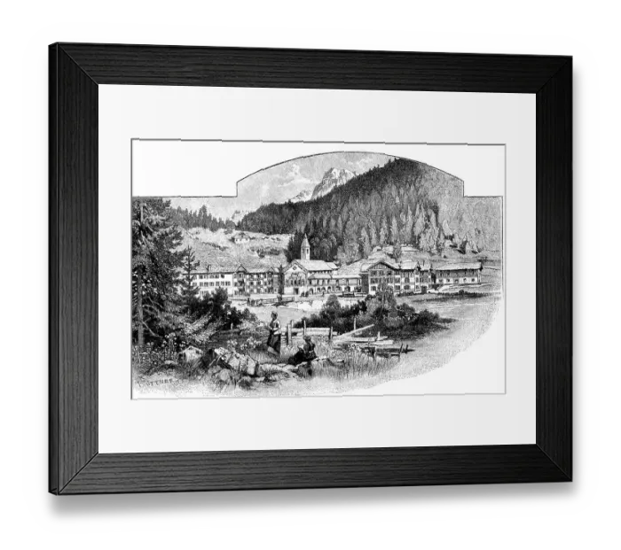 Framed Print : Madonna di Campiglio, Italy, seen from the southwest, 1899, Historic, digitally restored reproduction of an original 18th century painting, exact original date not known Framed Print : Madonna di Campiglio, Italy, seen from the southwest, 1899, Historic, digitally restored reproduction of an original 18th century painting, exact original date not known