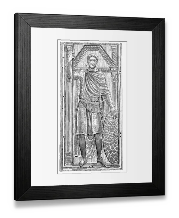 Framed Print : Flavius Aetius, c. 390, 22 September 454, a Western Roman army commander and politician in the Late Antique Migration Period, relief portrait from the contemporary ivory diptych in the Cathedral Treasury to Monza, Italy, Historic, digitally restored Framed Print : Flavius Aetius, c. 390, 22 September 454, a Western Roman army commander and politician in the Late Antique Migration Period, relief portrait from the contemporary ivory diptych in the Cathedral Treasury to Monza, Italy, Historic, digitally restored