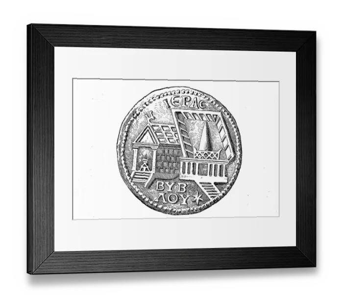 Framed Print : Coin of the Phoenicians, Syria, Coin of Byblos with a depiction of the Temple of Astarte, Historical, digitally restored reproduction of an original from the 19th century, exact original date unknown Framed Print : Coin of the Phoenicians, Syria, Coin of Byblos with a depiction of the Temple of Astarte, Historical, digitally restored reproduction of an original from the 19th century, exact original date unknown