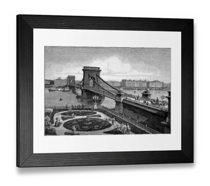 Framed Print : The Chain Bridge over the Danube, Budapest, Hungary, Historic, digitally improved reproduction of an original from the 19th century, digital reproduction of an original from the 19th century Framed Print : The Chain Bridge over the Danube, Budapest, Hungary, Historic, digitally improved reproduction of an original from the 19th century, digital reproduction of an original from the 19th century