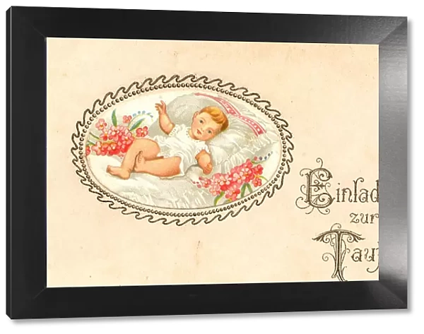 Postcard, invitation to a christening, 1890, Germany, Historic, digital reproduction of an original from the 19th century