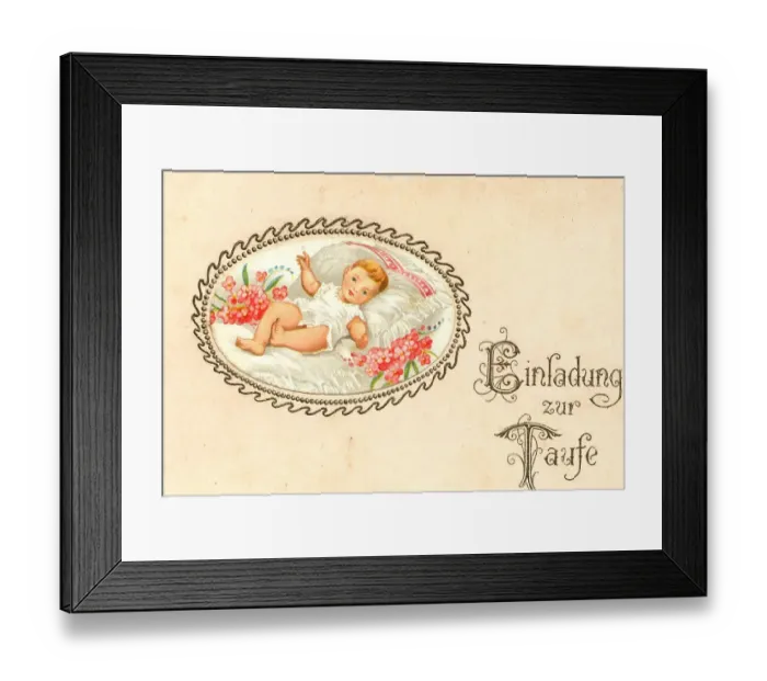 Framed Print : Postcard, invitation to a christening, 1890, Germany, Historic, digital reproduction of an original from the 19th century Framed Print : Postcard, invitation to a christening, 1890, Germany, Historic, digital reproduction of an original from the 19th century