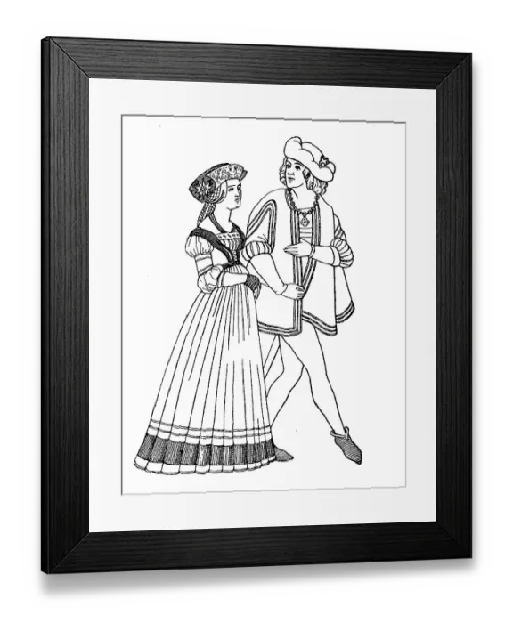 Framed Print : Noble German traditional costume at a wedding in Nuremberg, Germany, 1505, fashion history, costume history, historical, digitally restored reproduction of an original 19th century pattern Framed Print : Noble German traditional costume at a wedding in Nuremberg, Germany, 1505, fashion history, costume history, historical, digitally restored reproduction of an original 19th century pattern