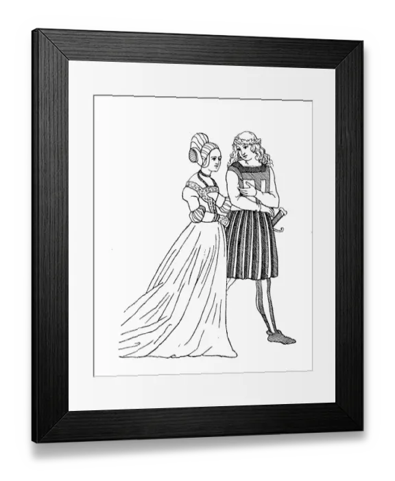 Framed Print : Noble German traditional costume at a wedding in Nuremberg, Germany, 1505, fashion history, costume history, historical, digitally restored reproduction of an original 19th century pattern Framed Print : Noble German traditional costume at a wedding in Nuremberg, Germany, 1505, fashion history, costume history, historical, digitally restored reproduction of an original 19th century pattern