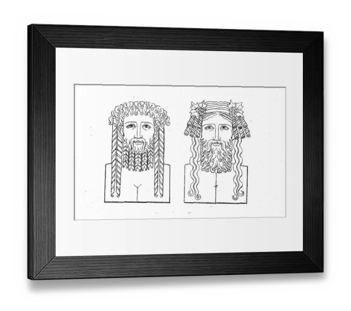 Framed Print : Old Bacchus head with elaborately coiffed hair and beard, Greece, History of Fashion, Costume History, Historical, digital reproduction of an original 19th century artwork