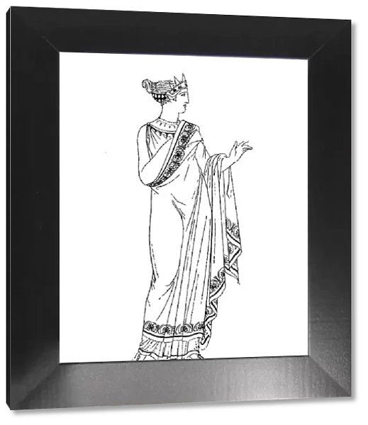 Greece, Greek ladies with folded himation or peplos, History of Fashion, Costume History, Historical, digital reproduction of an original 19th century pattern