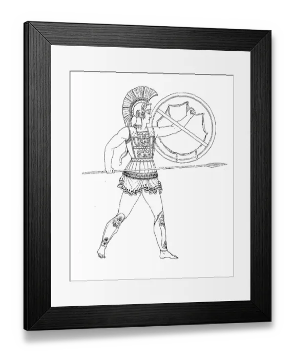 Framed Print : Greece, Greek warrior in full armour, History of fashion, Costume history, Historical, digital reproduction of an original 19th century pattern Framed Print : Greece, Greek warrior in full armour, History of fashion, Costume history, Historical, digital reproduction of an original 19th century pattern