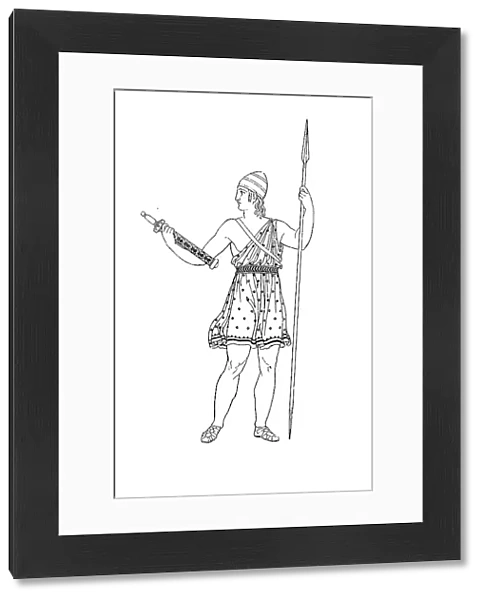 Greece, Weapons bearer, dressed in eromis, after a vase painting, History of Fashion, Costume History, Historical, digital reproduction of an original 19th century design