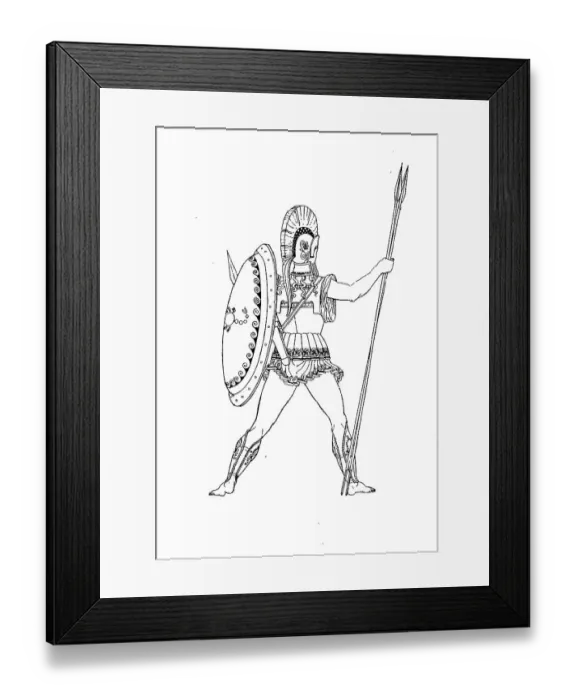 Framed Print : Greece, Greek warrior in full armour, History of fashion, Costume history, Historical, digital reproduction of an original 19th century pattern Framed Print : Greece, Greek warrior in full armour, History of fashion, Costume history, Historical, digital reproduction of an original 19th century pattern