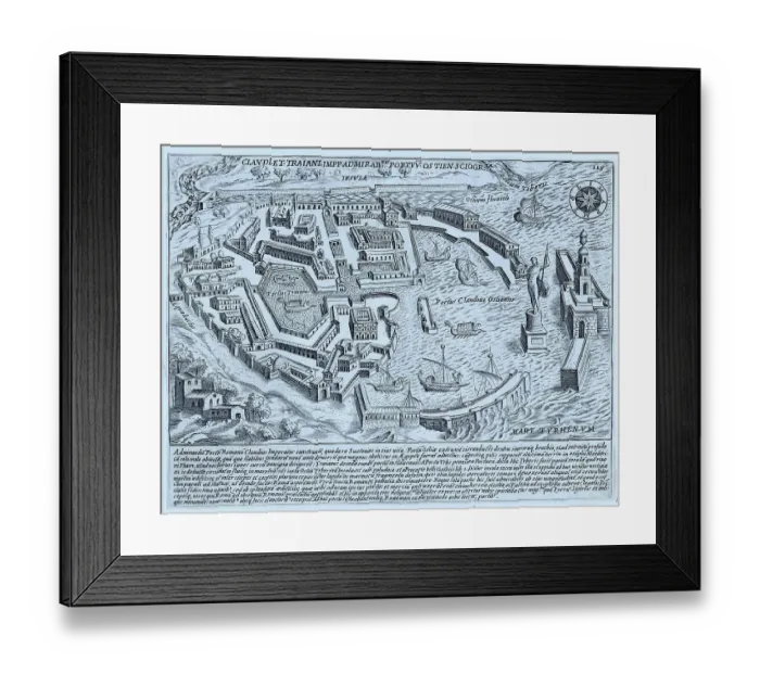 Framed Print : Claudi Et Traiani Impp Admirabum Portuv Ostien Sciogria, The Port of Claudius and Trajan in Ostia, historical Rome, Italy, digital reproduction of an original 17th century artwork, original date not known Framed Print : Claudi Et Traiani Impp Admirabum Portuv Ostien Sciogria, The Port of Claudius and Trajan in Ostia, historical Rome, Italy, digital reproduction of an original 17th century artwork, original date not known