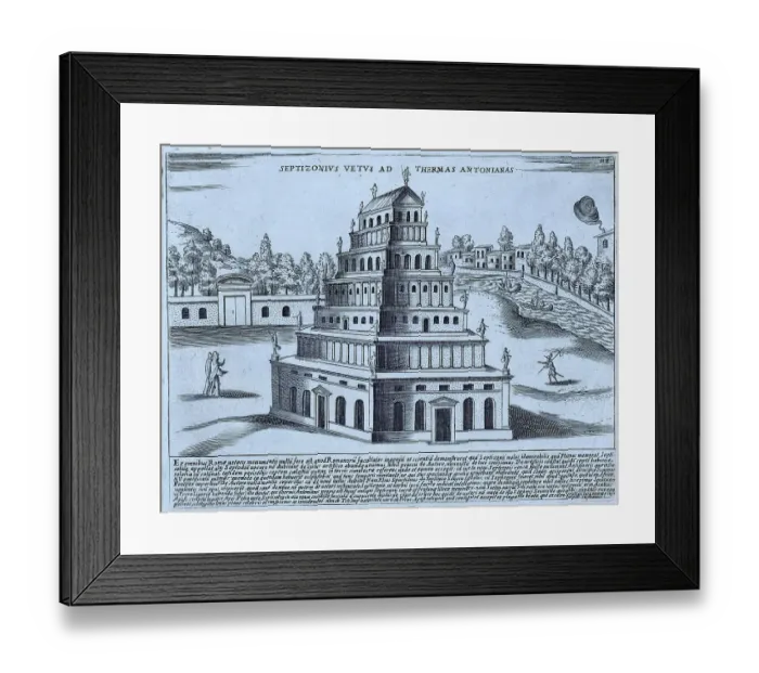 Framed Print : Septizonius Vetus Ad Thermas Antonianas, The Septizonium was built by Septimus Severus and inaugurated in 203 AD. It was located in the south-eastern corner of the Palatine Hill and was several storeys high, historical Rome, Italy Framed Print : Septizonius Vetus Ad Thermas Antonianas, The Septizonium was built by Septimus Severus and inaugurated in 203 AD. It was located in the south-eastern corner of the Palatine Hill and was several storeys high, historical Rome, Italy