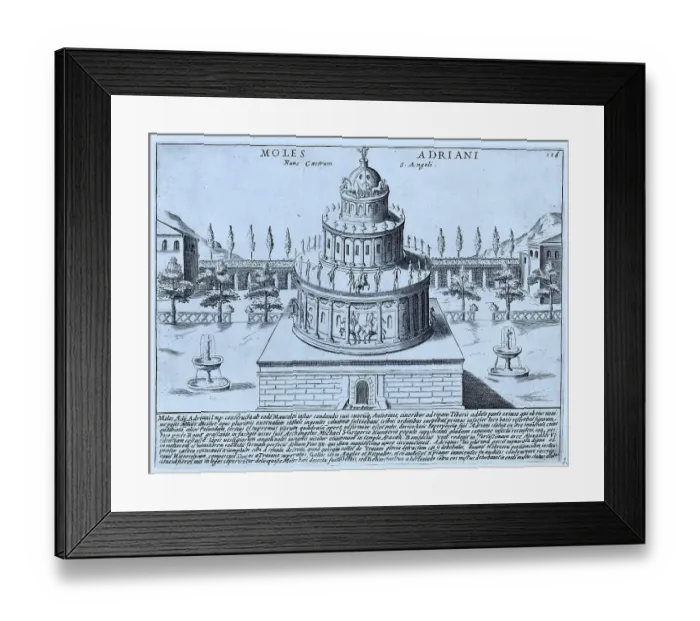 Framed Print : Moles Adriani Nunc Castrum S. Angeli, The Castle of St. Angelo was originally designed by the architect Demitriano as a mausoleum for the Emperor Hadrian and completed in 129 AD, historical Rome, Italy Framed Print : Moles Adriani Nunc Castrum S. Angeli, The Castle of St. Angelo was originally designed by the architect Demitriano as a mausoleum for the Emperor Hadrian and completed in 129 AD, historical Rome, Italy