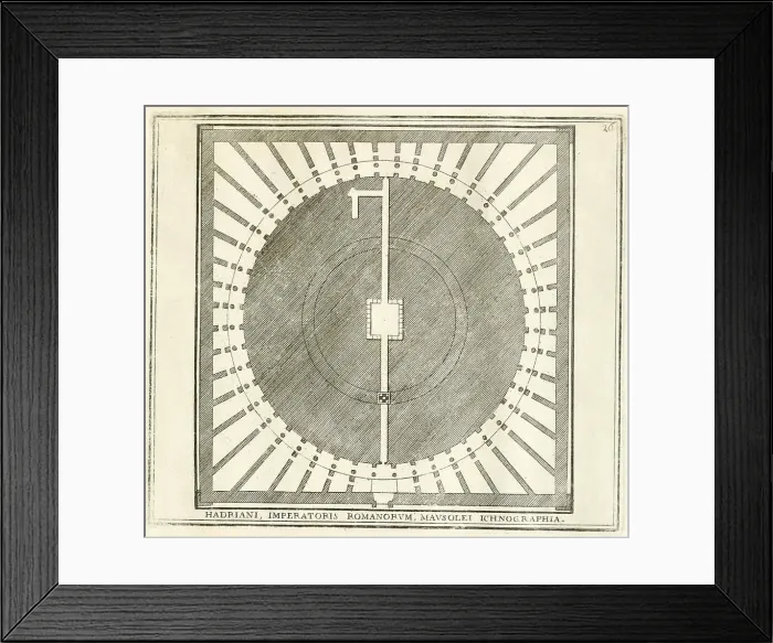Framed Print : Geometric plan of the mausoleum of Emperor Hadrian, which is now Castel Sant'Angelo, historical Rome, Italy, digital reproduction of an original 17th century template, original date unknown Framed Print : Geometric plan of the mausoleum of Emperor Hadrian, which is now Castel Sant'Angelo, historical Rome, Italy, digital reproduction of an original 17th century template, original date unknown