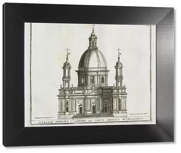 Elevation of the facade of the church of S. Agnese, in Piazza Navona, historic Rome, Italy, digital reproduction of an original 17th century template, original date unknown