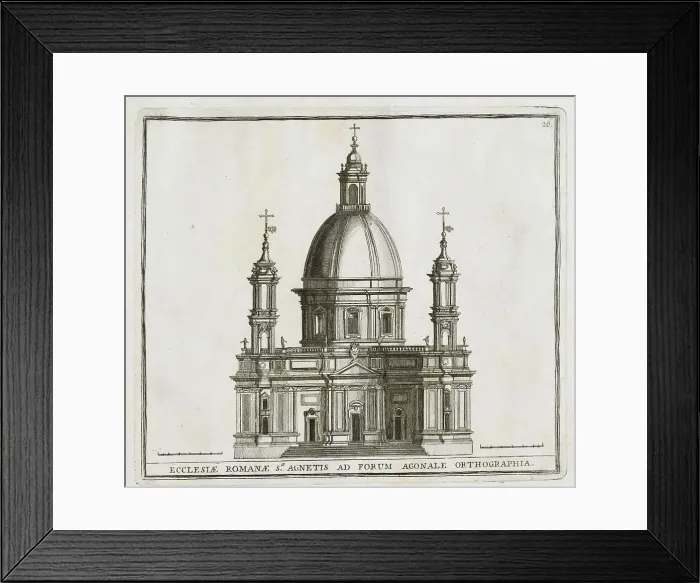 Framed Print : Elevation of the facade of the church of S. Agnese, in Piazza Navona, historic Rome, Italy, digital reproduction of an original 17th century template, original date unknown Framed Print : Elevation of the facade of the church of S. Agnese, in Piazza Navona, historic Rome, Italy, digital reproduction of an original 17th century template, original date unknown