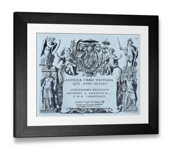 Framed Print : Title page frame with title information, Splendore Dell Antica Roma, The Splendors of Rome, c. 1625, historical Rome, Italy, digital reproduction of an original 17th century master, original date unknown Framed Print : Title page frame with title information, Splendore Dell Antica Roma, The Splendors of Rome, c. 1625, historical Rome, Italy, digital reproduction of an original 17th century master, original date unknown