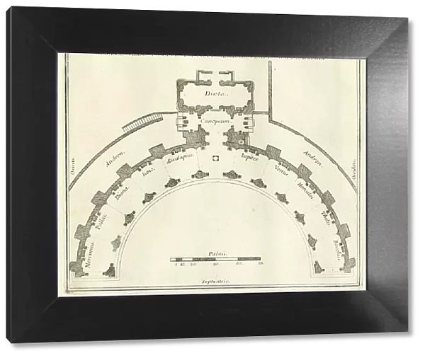Plan of the Villa Albani, the femicircular portico, historical Rome, Italy, digital reproduction of an original 17th century template, original date unknown