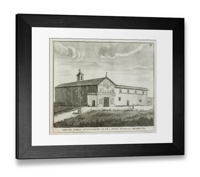 Framed Print : The church of Annunziatella is a Catholic place of worship in Rome, in the Ardeatino district, in the alley of the same name, between Via Ardeatina and Via di Grotta Perfetta, historic Rome, Italy, digital reproduction of an original 17th century Framed Print : The church of Annunziatella is a Catholic place of worship in Rome, in the Ardeatino district, in the alley of the same name, between Via Ardeatina and Via di Grotta Perfetta, historic Rome, Italy, digital reproduction of an original 17th century