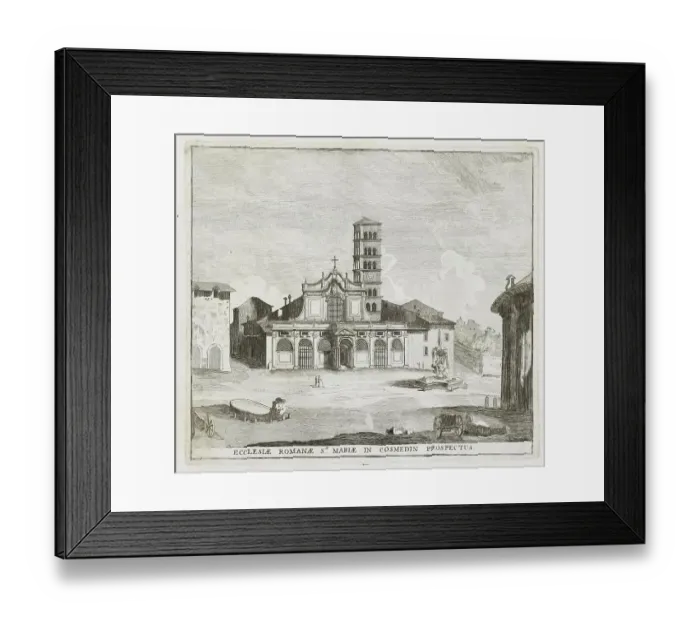 Framed Print : The Basilica minor Santa Maria in Cosmedin, originally Santa Maria in Schola Graeca, is a church in Rome near the banks of the Tiber at the Piazza Bocca della Verita, historic Rome, Italy, digital reproduction of an original 17th century painting Framed Print : The Basilica minor Santa Maria in Cosmedin, originally Santa Maria in Schola Graeca, is a church in Rome near the banks of the Tiber at the Piazza Bocca della Verita, historic Rome, Italy, digital reproduction of an original 17th century painting