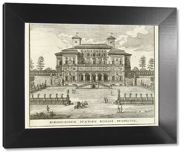 View of the Villa Borghese Palace, outside the Pinciana Gate, historic Rome, Italy, digital reproduction of an original 17th century painting, original date unknown
