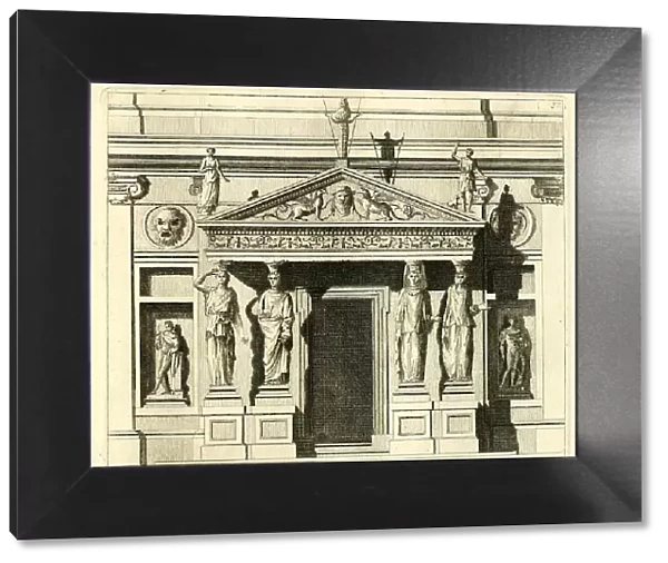 Plan of the Femicircular Portico, Palazzo Villa Albani, historical Rome, Italy, digital reproduction of an original 17th-century template, original date unknown