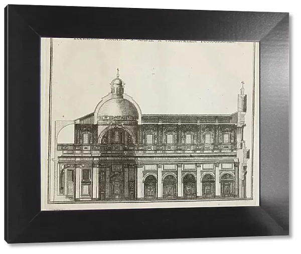 Cross-section of the church of S. Maria in Vallicella, or the New Church, historical Rome, Italy, digital reproduction of an original 17th century master, original date unknown
