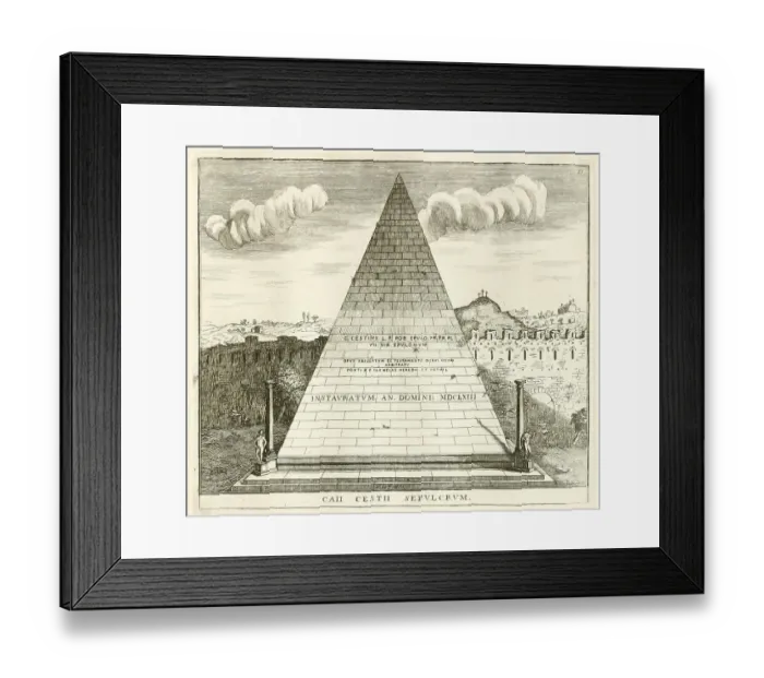 Framed Print : Of the Mausoleum, or Pyramid of Cajo Cestino, historical Rome, Italy, digital reproduction of an original 17th-century original, original date unknown Framed Print : Of the Mausoleum, or Pyramid of Cajo Cestino, historical Rome, Italy, digital reproduction of an original 17th-century original, original date unknown